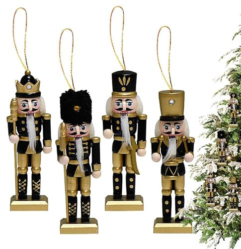TQEBWUS -Nussknacker-Baumschmuck, Weihnachts-Nussknacker-Holzschmuck | 4X Weihnachtsbaum-Holzschmuck Nussknacker - Saisonale Fotografie-Requisiten für den Innen- und Außenbereich, Soldat für Wand,