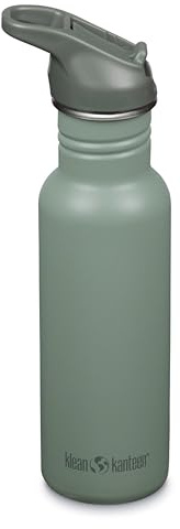 Klean Kanteen 18 oz Classic Water Bottle with Flip Seal Sport Cap & Straw - 100% Leakproof Spout & Cap - BPA-Free Stainless Steel - Easy-Sip Water Bottle - Cup-Holder Friendly - Sea Spray