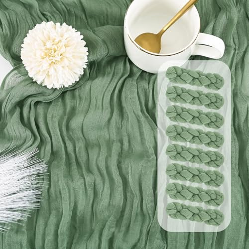 Teruntrue 8 Stück 10 Fuß Käsetuch-Tischläufer, Salbeigrün, 20 x 120 Zoll, Rustikale Gaze, Boho-Stil für Hochzeitsfeier, Brautparty, Tischdekoration