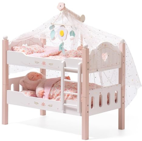 ROBOTIME letto a castello in legno, letto trasformabile con scaletta e biancheria, per letti per bambola impilabili da 18 pollici, accessori perfetti