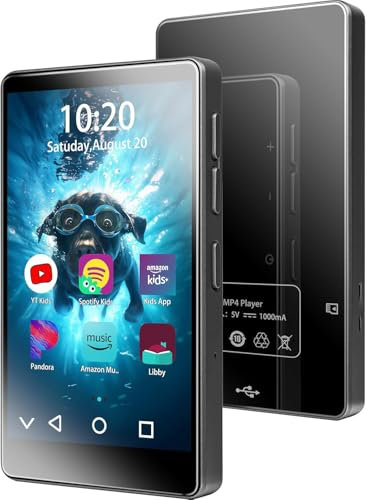 Reproductor de video MP4 de 144 GB (con Bluetooth y WiFi), reproductor de música MP3 (con Spotify, Amazon Music, YouTube, YT Kids), pantalla táctil IPS de 4 pulgadas Android (con altavoces) Android