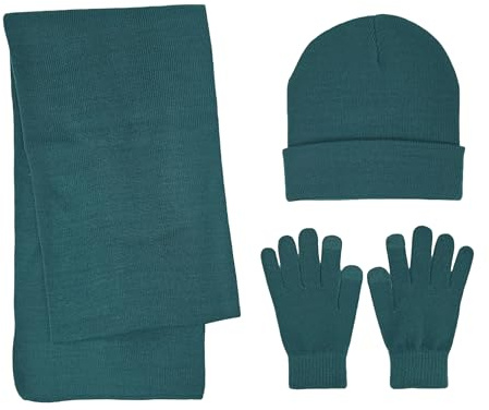 BRUCERIVER Winter Knit Scarf Beanie Touchscreen Gloves Set, Green | 3PCS Set, Unisex, Soft knit fabric, Folded cuff beanie, smart conductive yarn, for commuting, outdoor, and holiday gifts