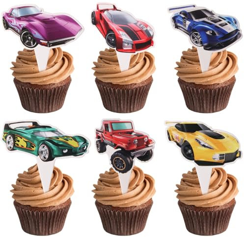 24 Pcs Race Car Cupcake Toppers Cars Happy Birthday Cupcake Toppers Cool Racing Cars Cake Decorations for Baby Shower Boys Birthday Racing Party