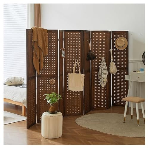 Genérico Estante de Almacenamiento de Pared de Tablero Perforado, Separador de ambientes de 8 Paneles, Pantalla de privacidad Plegable de Tablero Perforado, Separador de ambientes de Madera para Dorm