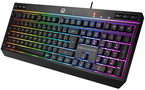 VIBOX Clavier Gaming AZERTY, RGB Rétroéclairé, USB Filaire, Format Complet avec Pavé Numérique, Noir