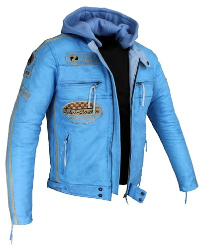 ALPHA SPEEDS Herren Motorradjacke Lederjacke Biker Jacke mit Protektoren Leder Jacke mit Kapuze Leather Jacket Fashion Jacket Custom