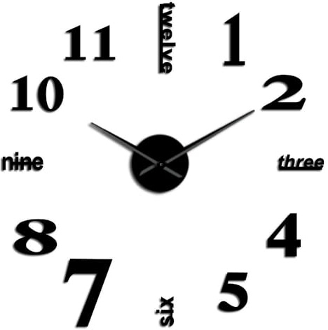Generico Numeri moderni Orologio da Parete Adesivo Moderno Senza Cornice Fai Da Te Design 3D Grandi Dimensioni per Soggiorno, Camera, Ufficio, Facile Installazione (nero,120CM)