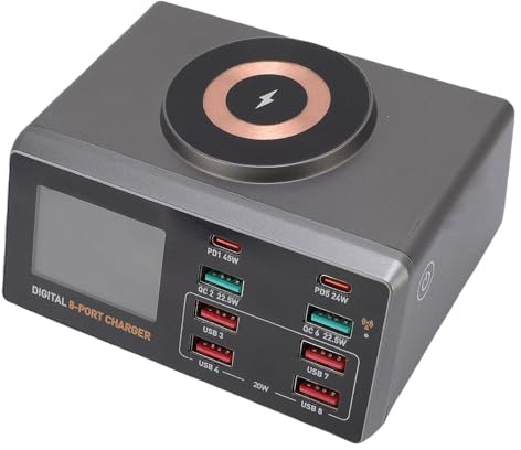 Gugxiom Hub du Chargeur USB, Station de Chargement USB Multiple de Bureau 100W 8 Port avec Port PD, Port USB Rapide 3.0, LCD Affichage du Chargeur USB C Fast USB pour (Prise UE)