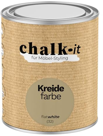 chalk-it Kreidefarbe 750ml (32) Flat White Möbel Farbe Shabby Chic Holzlack Natur Vintage Look Möbellack Erfüllt EN71-3 Sicher Kindermöbel Spielzeuge