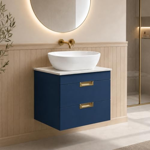 BELOFAY 600mm Wall Mounted Vanity Unit with Basin | Two Soft-Close Drawers | Modern Floating Design with Countertop Basin & White Wooden Worktop, Waste Included (Tap & Trap Not Included)