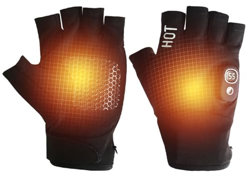 OBEST Heated Fingerless Gloves for Women Man, Rechargeable Battery Powered Electric Heating Gloves Half Finger, 5 Temps Cold Winter, Arthritis Hands, Office Outdoor Hiking Walking Camping