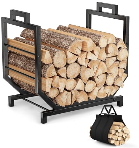 ZIPEEU Porte-Bûches U Renforcé Range-Bûches Métal 250lbs Anti-Dérapant 4 Pieds Stables avec Sac de Transport pour Cheminée Intérieur/Extérieur (43x53x33cm Noir)