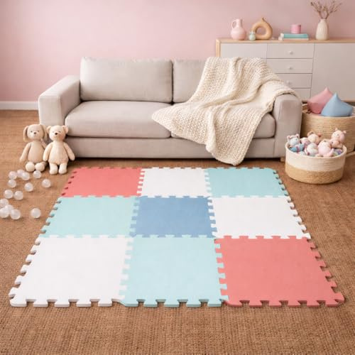 LittleTom Spielmatte Baby Puzzlematte - 9 Teile je 30x30 cm Krabbelmatte 90x90 cm Bodenmatte Kinder - Puzzle Teppich Kinderzimmer - EVA Schaumstoff Bodenschutzmatte Spielteppich Spiel Matte - BPA-frei