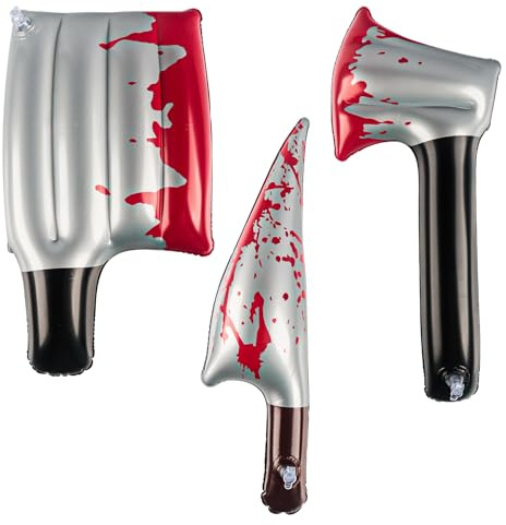 JWTRSVTY 3 PCS Cuchillo Inflable De Halloween, Halloween Inflable Cuchillo， Simulación De Axe Falso De Sangre, con Inflable Cuchillo Hacha y Cuchilla Set, para Halloween, Broma, Cosplay Decoraciones