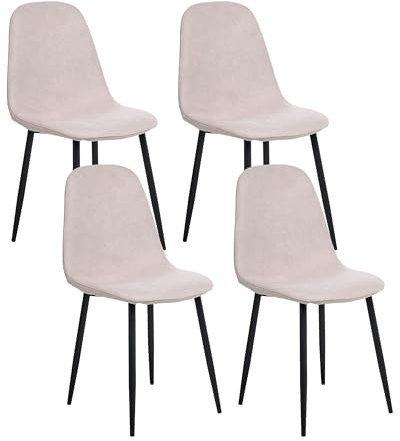 Beliani Conjunto de 4 sillas de Comedor tapicería de poliéster Patas de Hierro Negro sin reposabrazos Comedor Beige Crandall