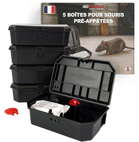 Roshield – Lot de 5 boîtes appât Souris préremplies prêtes à l’Emploi | Station Anti souri s intérieur/extérieur | Alternative au piège à souri s et Attrape Souris pour contrôle Efficace