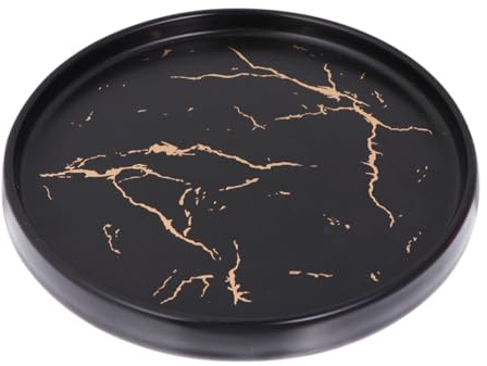IMIKEYA Piatto rotondo in ceramica con design in marmo vassoio decorativo dorato per gioielli, piatto per dessert ed esposizione elegante colore nero