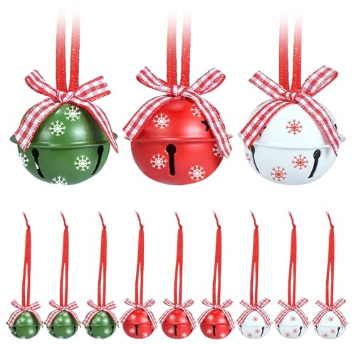 Cascabel De Metal Adorno para Árbol De Navidad, 12 Piezas Colgante Decorativo De Metal con Cascabel De Copo Jingle Bells con Lazos para Ventanas, Puertas Y Fiesta