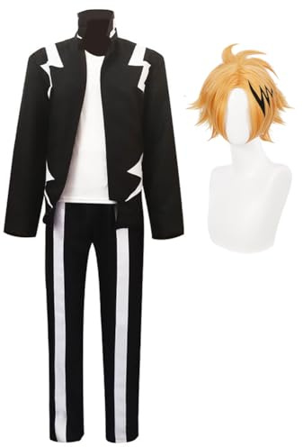 MHA Kaminari Denki Cosplay Costume Bakugou Katsuki Cosplay Outfit Black Hoodies Uniform Jacket Pant Battle Suit Full Set, Anime Cosplays Outfit Halloween Carnival Party Dress Up Suit for Men