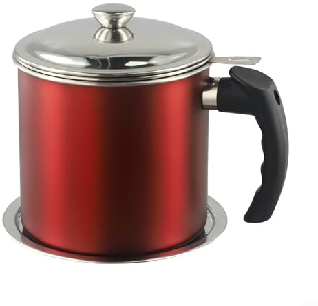 Olla de almacenamiento de aceite de acero inoxidable con tapa y colador de malla, recipiente de grasa resistente al calor y al óxido para filtrar aceite de cocina, apto para lavavajillas y para