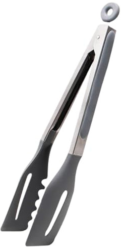 Housoutil Pince à Barbecue 23 CM en Acier Inoxydable et Silicone Gris Pince Cuisine Résistante à la Chaleur pour Griller Service et Plein Air Ustensile Polyvalent pour Barbecue Pique-