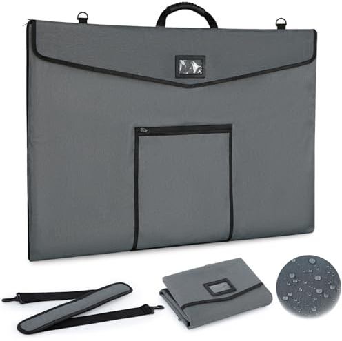 Zweifach wasserdichte Künstler-Portfolio-Tasche (64x95 cm) - Mit wasserdichtem Reißverschluss, PVC-Schaumstoff & Klappdeckel - Zeichenmappe für Kunstwerke, Poster & Portfolios inkl. Schultergurt