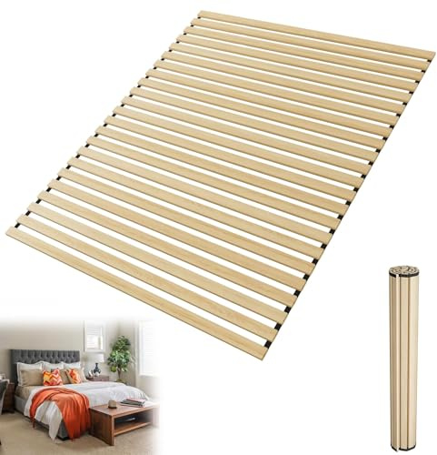 UISEBRT Rollrost Lattenrost aus Fichtenholz, Rolllattenrost 160 x 200 cm, 23 Leisten, Holzlatten mit schwarzem Gummiband, für alle Matratzentypen geeignet, Tragkraft bis 300 kg