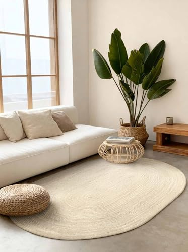 Hanse Home Rangpur Juteteppich - Natur Wohnzimmerteppich Oval aus 100% Jute, Handgewebt, Robust & Pflegeleicht, Boho Naturfaser Teppich für Wohnzimmer, Schlafzimmer - Natur Elfenbein, 160x230cm Oval