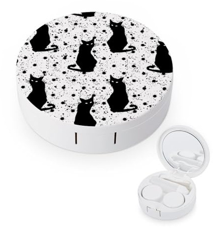 fkgvwo Contact Lens Container Cute Black Cat Travel Contact Lens Box with Mirror Tweezers Solution Bottle