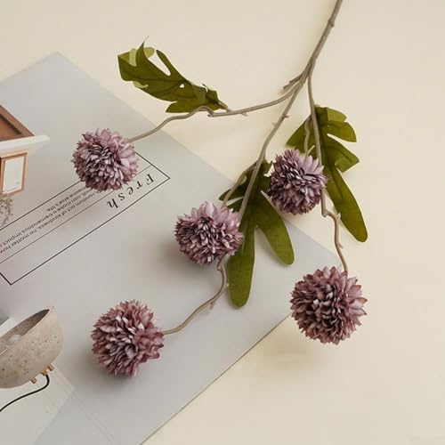 7 flores artificiales de seda de diente de león con diseño de crisantemo para decoración de bodas y salones, juego floral decorativo para ocasiones de temporada (morado)