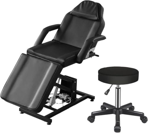 LSLIFE Elektrische Massageliege Kosmetikliege mit Hocker Verstellbare 3-teilige Massageliege Salon elektrisch Massage Abnehmbare Armlehnen Kopfstütz für Salon, Tattoo Gesichtsbehandlung SPA (Schwarz)