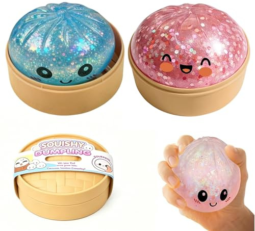 Glitter Dumpling Squishy 2026 Neu Glitter Dumpling Squishies mit Dampfgarer 10CM Squishy Spielzeuge Stressball Squeeze Toy Anti Stress Ball Kreatives Geschenk für Erwachsene und Kinder 2 Stück