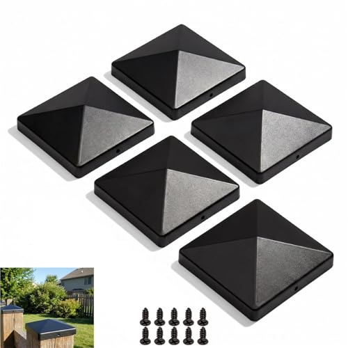 5 PCS 4x4inch Post Caps Black, Universal Fence Post Caps for Wood Posts, Deck Posts, Garden Pillars & Railings, Rustproof Outdoor Post Top Covers with Screws Included