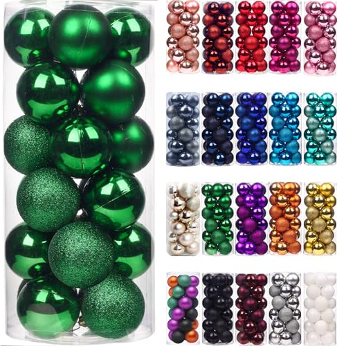 Emopeak 24Pcs Mini Christmas Balls Ornaments for Xmas Tree - 1.2 Inch Small Shatterproof Christmas Tree Decorations Hanging Ball for Holiday Wedding Party Decoration Dark Green