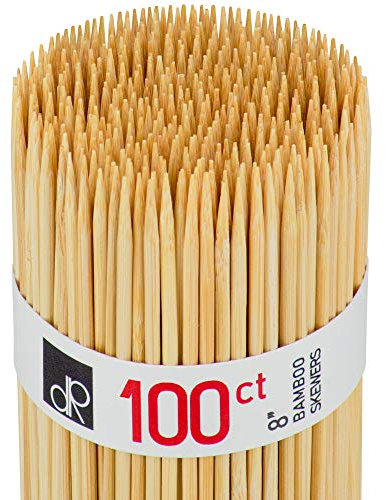 DecorRack 100 Pack Natural Bamboo Skewers 20 cm, Long Wooden Skewer Sticks for BBQ, Kebab, Grilling, Marshmallows, Smores, Fruits, Appetizers, Fondue, DIY Crafting, Barbecue Accessories (100 Pack)