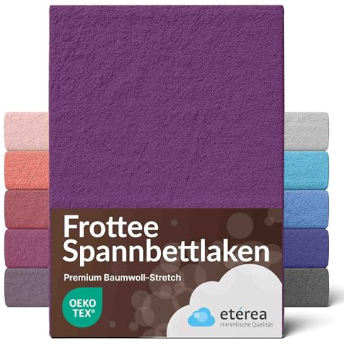 Drap-Housse éponge 140x200-160x200 cm Prune - etérea 80% Coton, élastique Tout Autour, Hauteur de Bonnet 15-25 cm, Made in Green by Oeko-TEX, Lavable à 60°C, pour Matelas et boxspring