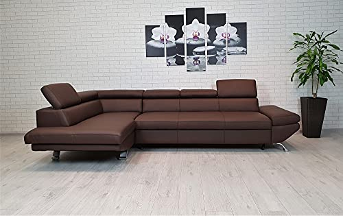 Quattro Meble Echtleder Ecksofa Varsovia 305 x 173 Sofa Couch mit Kopfstützen Echt Leder Eck Couch Leder Toledo viele Farben (Ecke Links 173 x 305 cm)