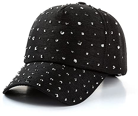 Gudessly Adjustable Breathable Rhinestone Baseball Cap for Women Bling Sequins