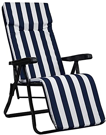 TECNOCUCI Matelas pour Chaise Longue Automatique – Idéal comme Coussin pour extérieur, rayé Blanc Bleu