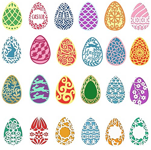Briartw 24 Ostereier Niedlich Frohe Ostern Hase Blume Spitze Metall Stanzformen Set DIY Scrapbooking Prägeschablone Handwerk Kartenherstellung Album Geschenk Vorlage Papier Kunst Dekor