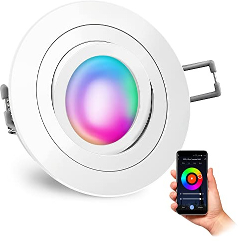 SSC-LUXon RF-2 Smart Einbauleuchte rund weiß GU10 RGB WLAN dimmbar flach | Smarte Einbauleuchte rund weiß mit RGB GU10 - 16 Mio Farben per App & Sprache, schwenkbar, nur 35mm tief, WLAN ohne Hub
