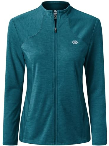 MoFiz Chaqueta Deportiva Mujer Sudadera Ligera de Manga Larga Transpirable con Cremallera Completa Cuello Redondo sin Capucha Camiseta de Running Fitness Yoga Azul de Mar XXL