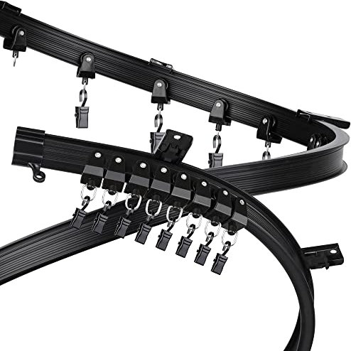 Fubeasi Schwarze flexible biegbare Deckenvorhangschiene, gebogene Deckenschiene für Vorhänge, Raumteiler, Deckenschienensystem (4 m)