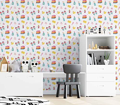 Myphotostation - Papel pintado extraíble para baño, despegar y pegar, para cuidado de la ducha, 20 pulgadas de ancho x 124 pulgadas de alto