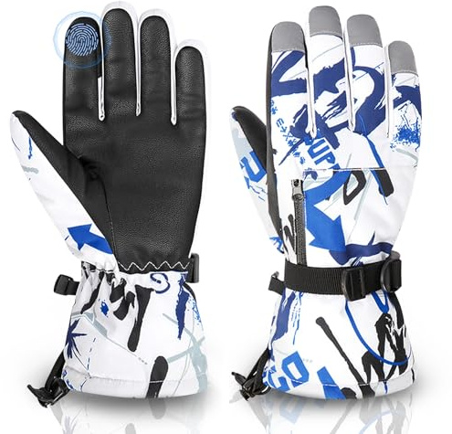 Kids Winter Gloves Waterproof with Zip Pocket Snow Ski Gloves Boys Girls Toddler Windproof 02 Blue Large