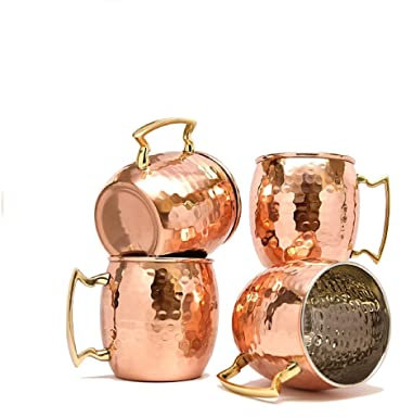 PR International Copper Moscow Mule Mugs Set of 4 Steel Copper Hammered Look Moscow Mule Mug 18oz Perfect for Any Chilled Beverage