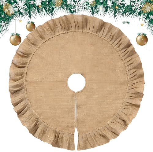 120 cm Weihnachtsbaum Rock Leinen Weihnachtsbaum Decke Plissee Christbaumdecke mit Rüschen Rustikal Sackleinen Baumrock Herbst Baum Dekoration für Party Winter Herbst Bauernhaus Dekor