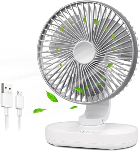Ventilateur de bureau oscillant, ventilateur de table rechargeable avec flux d'air puissant, fonctionnement silencieux, le bureau, la chambre à coucher et le bureau (blanc)