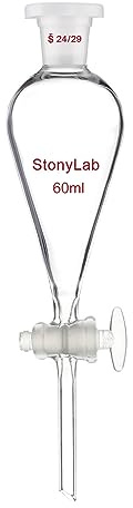 stonylab Embudo de Separación con Llave de Paso de Vidrio, Embudo de Borosilicato con Junta 24/29 para Separación Precisa de Líquidos en Laboratorio, 60 ml