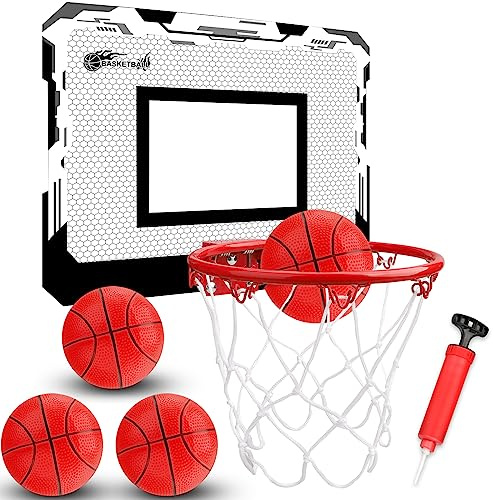Indoor Mini Basketball Hoop Set for Kids, Portable Mini Hoop with 4 Balls Over The Door Wall, Room Office Pool Basketball Toys Gift for Kids